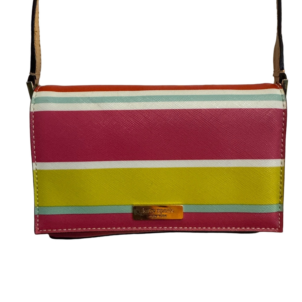 KATE SPADE ♠️ Grant Street Rainbow Stripe Colorful Crossbody Saffino Leather Bag
